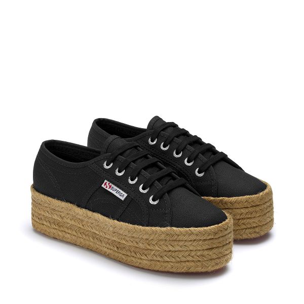 Superga 2790 Cotropew Black Platform Sneakers - Women's Sneakers USA | US2308112